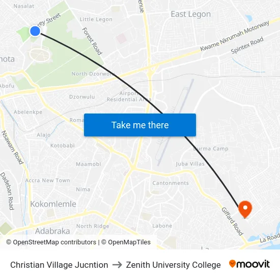 Christian Village Jucntion to Zenith University College map