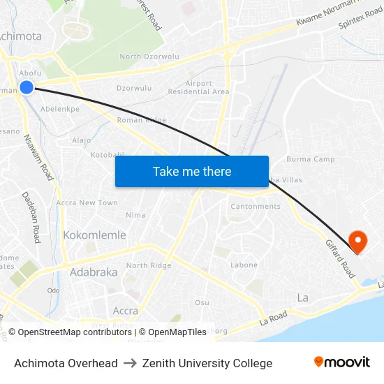 Achimota Overhead to Zenith University College map