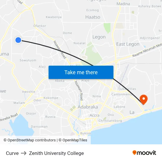 Curve to Zenith University College map