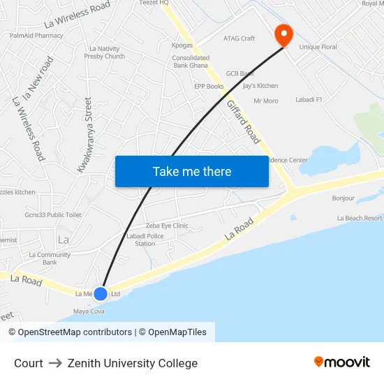 Court to Zenith University College map