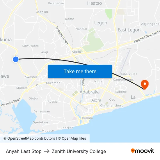 Anyah Last Stop to Zenith University College map