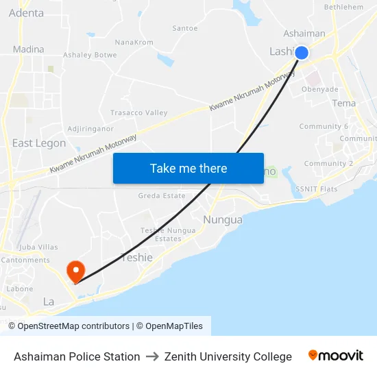 Ashaiman Police Station to Zenith University College map