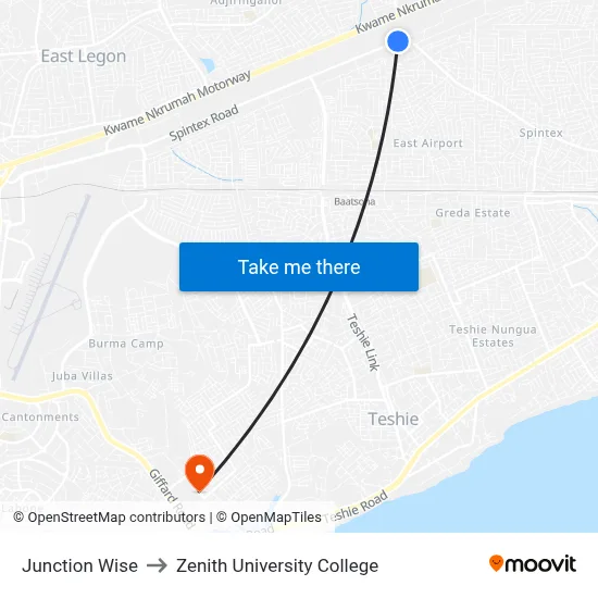 Junction Wise to Zenith University College map