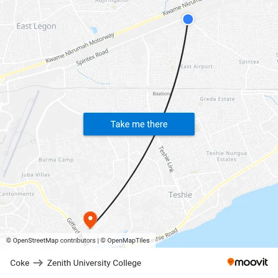 Coke to Zenith University College map