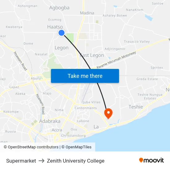 Supermarket to Zenith University College map