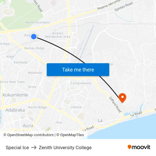 Special Ice to Zenith University College map