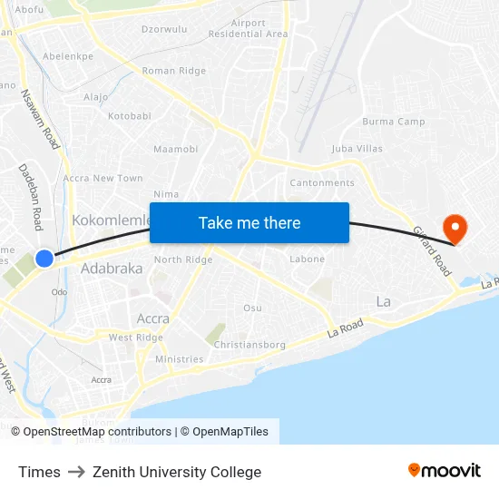 Times to Zenith University College map