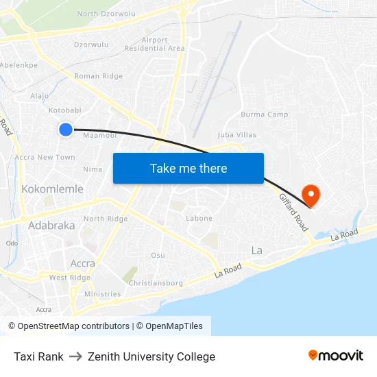 Taxi Rank to Zenith University College map