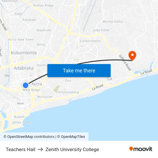 Teachers Hall to Zenith University College map