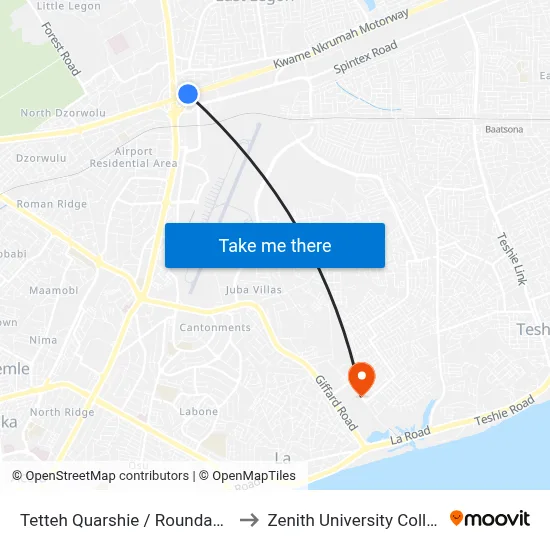 Tetteh Quarshie / Roundabout to Zenith University College map