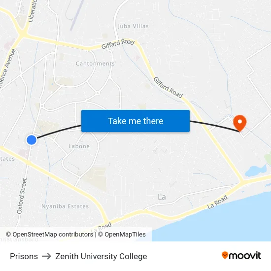 Prisons to Zenith University College map