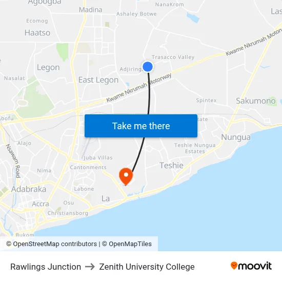 Rawlings Junction to Zenith University College map