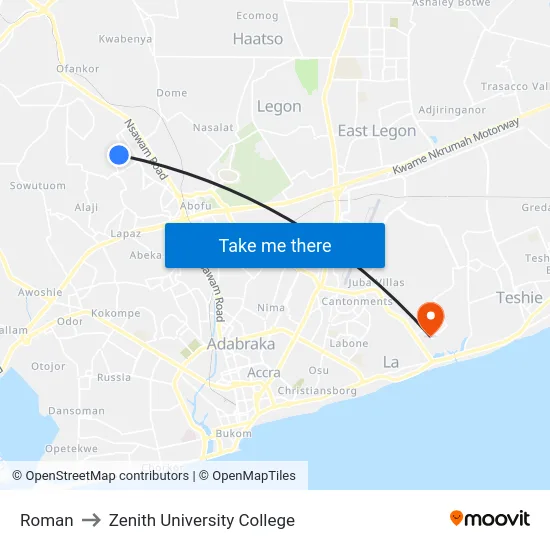 Roman to Zenith University College map