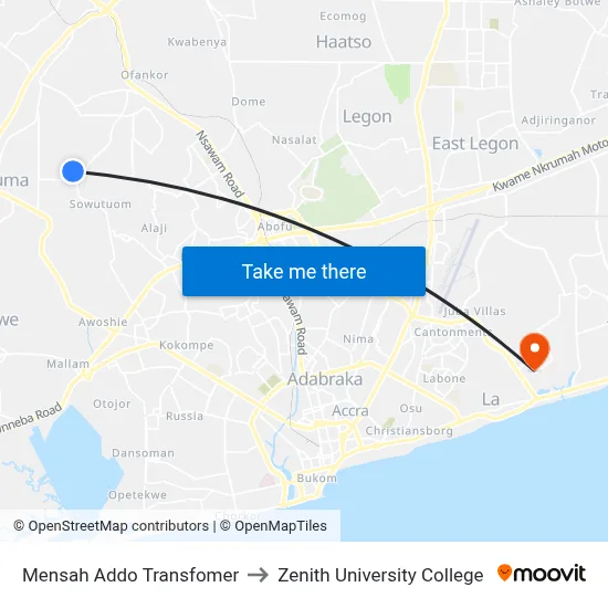 Mensah Addo Transfomer to Zenith University College map