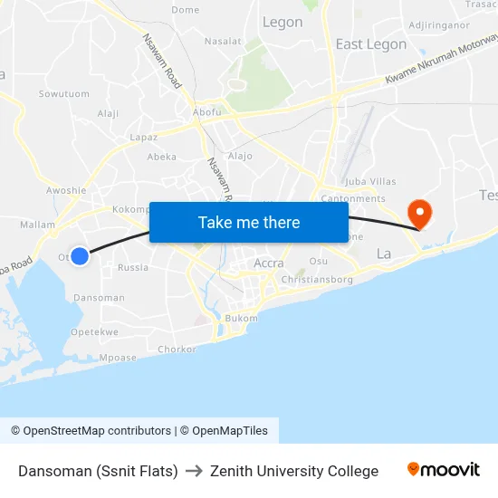 Dansoman (Ssnit Flats) to Zenith University College map