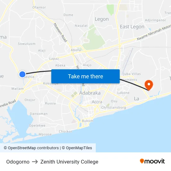 Odogorno to Zenith University College map