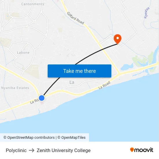 Polyclinic to Zenith University College map
