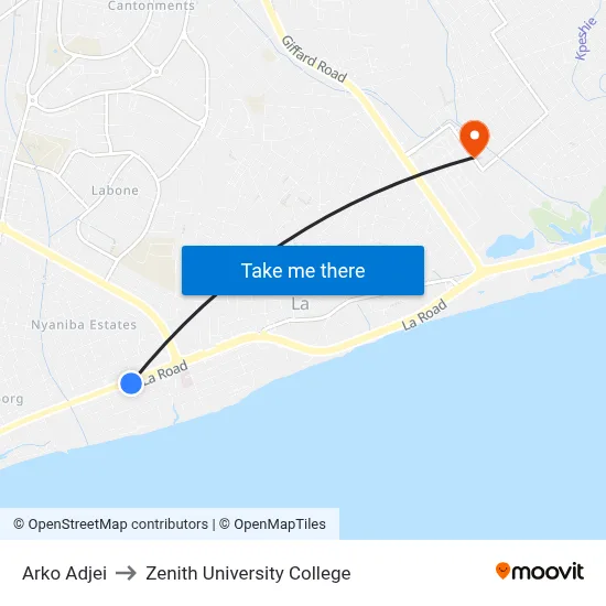 Arko Adjei to Zenith University College map