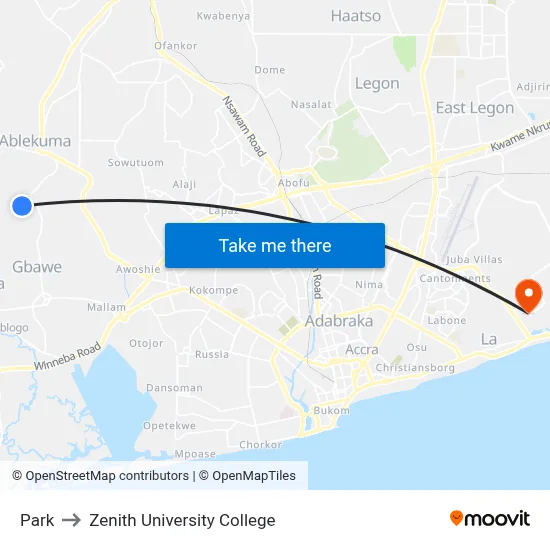 Park to Zenith University College map