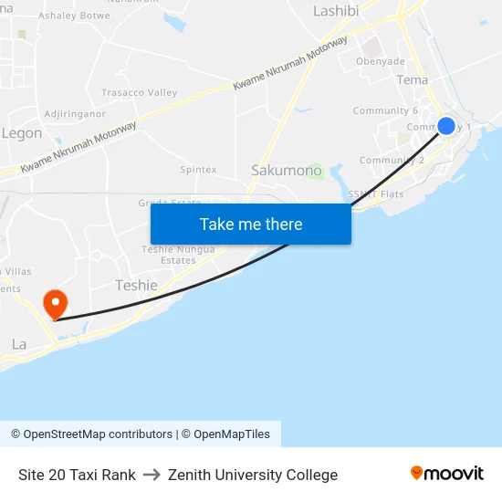Site 20 Taxi Rank to Zenith University College map
