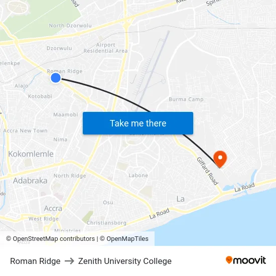Roman Ridge to Zenith University College map