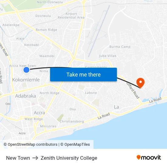 New Town to Zenith University College map