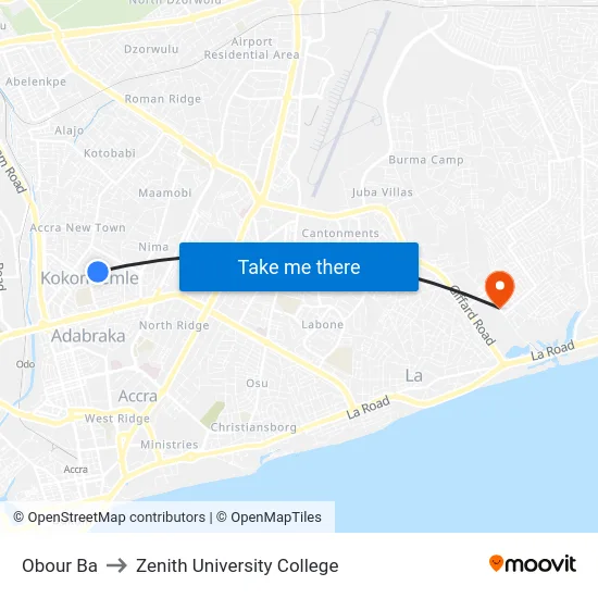 Obour Ba to Zenith University College map