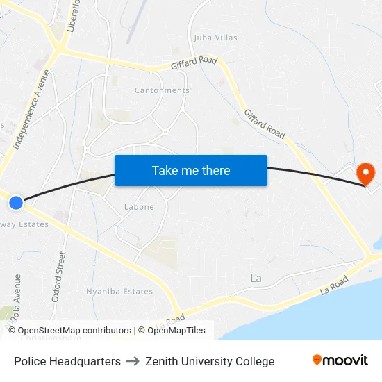 Police Headquarters to Zenith University College map