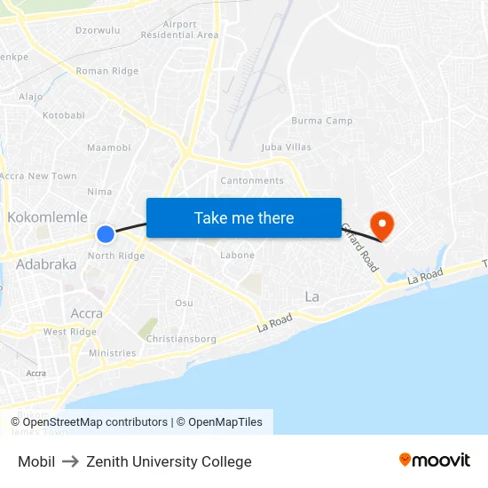 Mobil to Zenith University College map