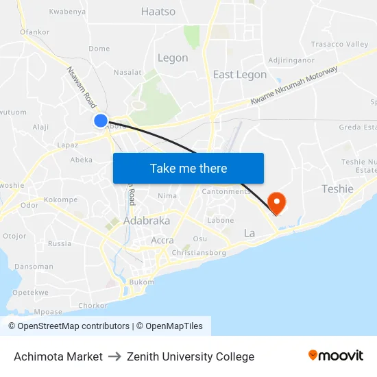 Achimota Market to Zenith University College map