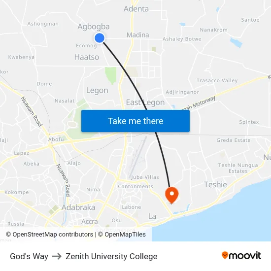 God's Way to Zenith University College map