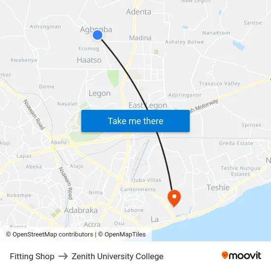 Fitting Shop to Zenith University College map