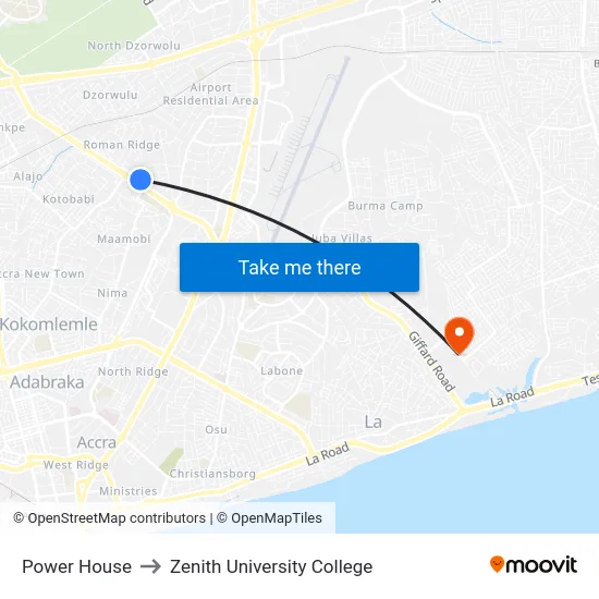 Power House to Zenith University College map