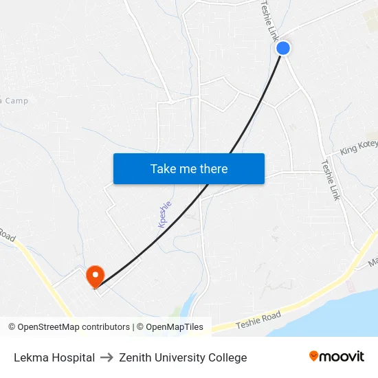 Lekma Hospital to Zenith University College map