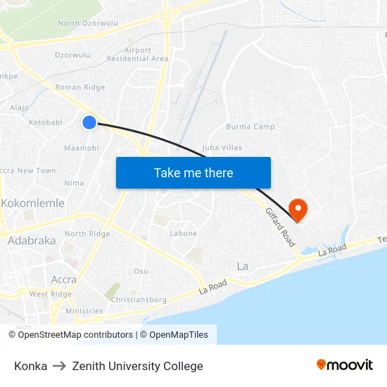 Konka to Zenith University College map