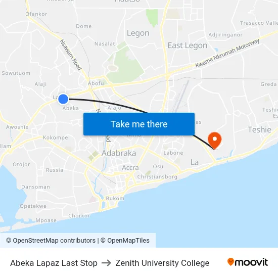 Abeka Lapaz Last Stop to Zenith University College map