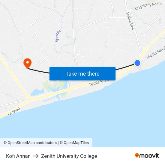 Kofi Annan to Zenith University College map
