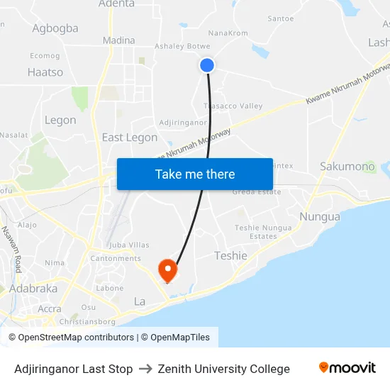 Adjiringanor Last Stop to Zenith University College map