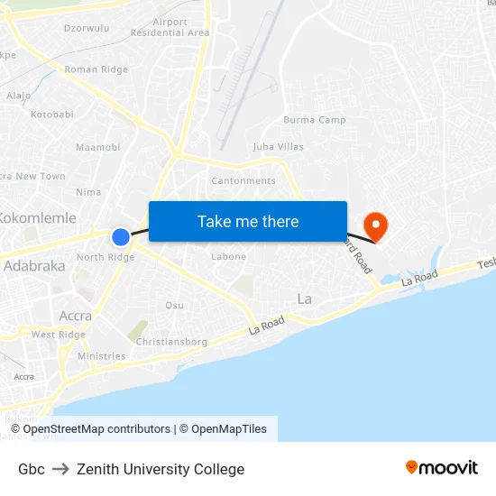 Gbc to Zenith University College map
