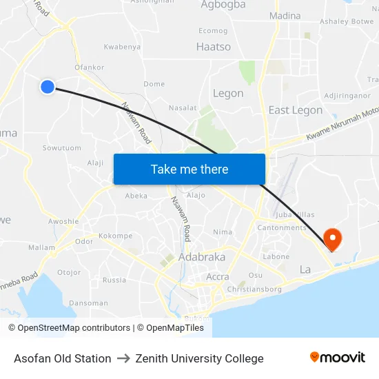 Asofan Old Station to Zenith University College map