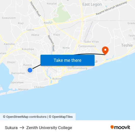Sukura to Zenith University College map