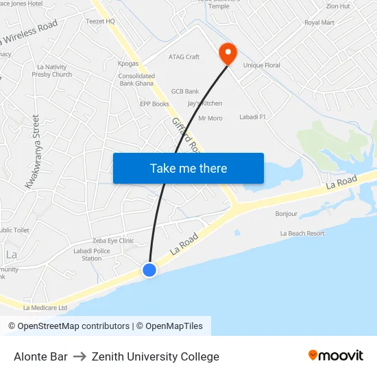 Alonte Bar to Zenith University College map