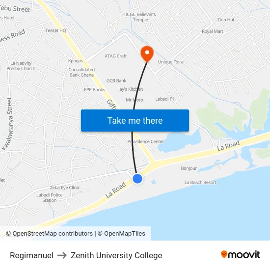 Regimanuel to Zenith University College map