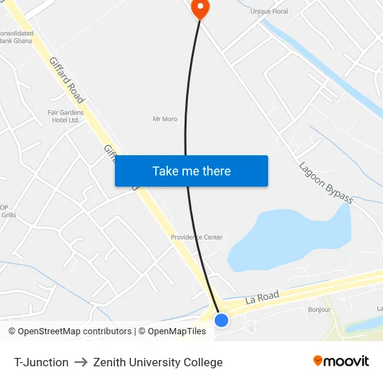 T-Junction to Zenith University College map