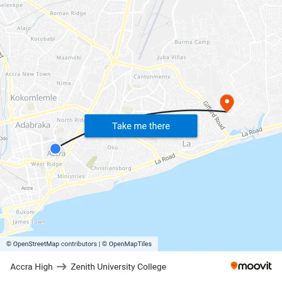 Accra High to Zenith University College map