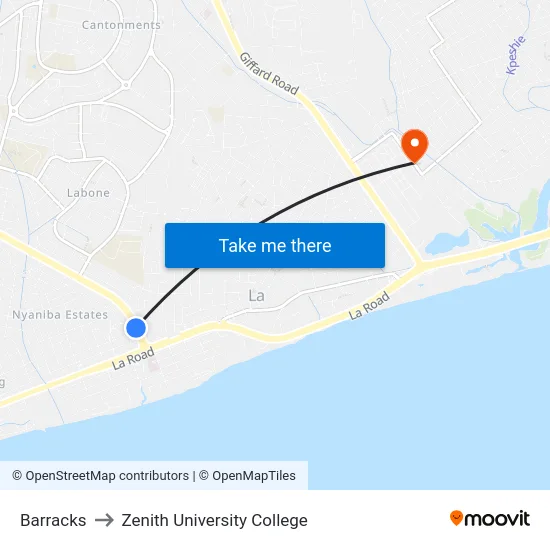 Barracks to Zenith University College map