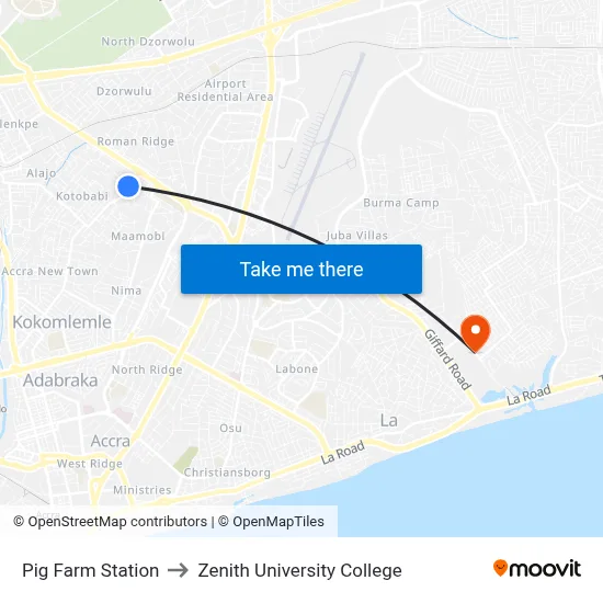 Pig Farm Station to Zenith University College map
