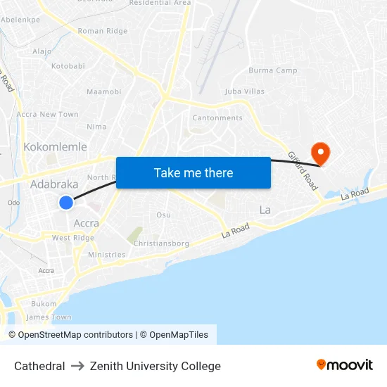 Cathedral to Zenith University College map