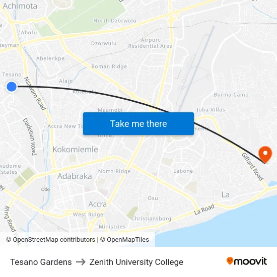 Tesano Gardens to Zenith University College map
