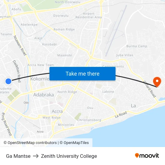 Ga Mantse to Zenith University College map